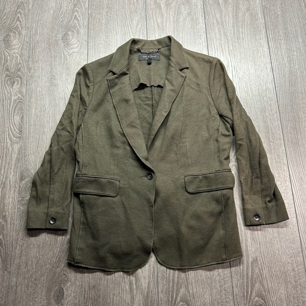 Rag & Bone New York Olive Green 100% Wool Single Button Blazer Jacket Size 10